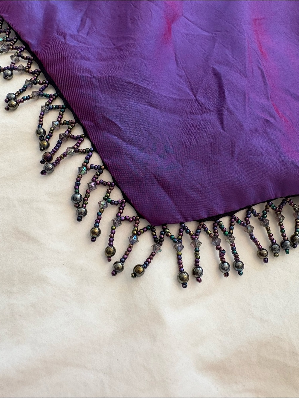 Vintage Iridescent Purple Beaded Trim Spaghetti Strap Crop Top - Picture 3 of 6